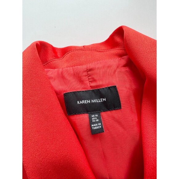 KAREN MILLEN Tomato Red Crepe Satin Tailored Tuxedo Wrap Mini Dress, Size 6 - Picture 13 of 15